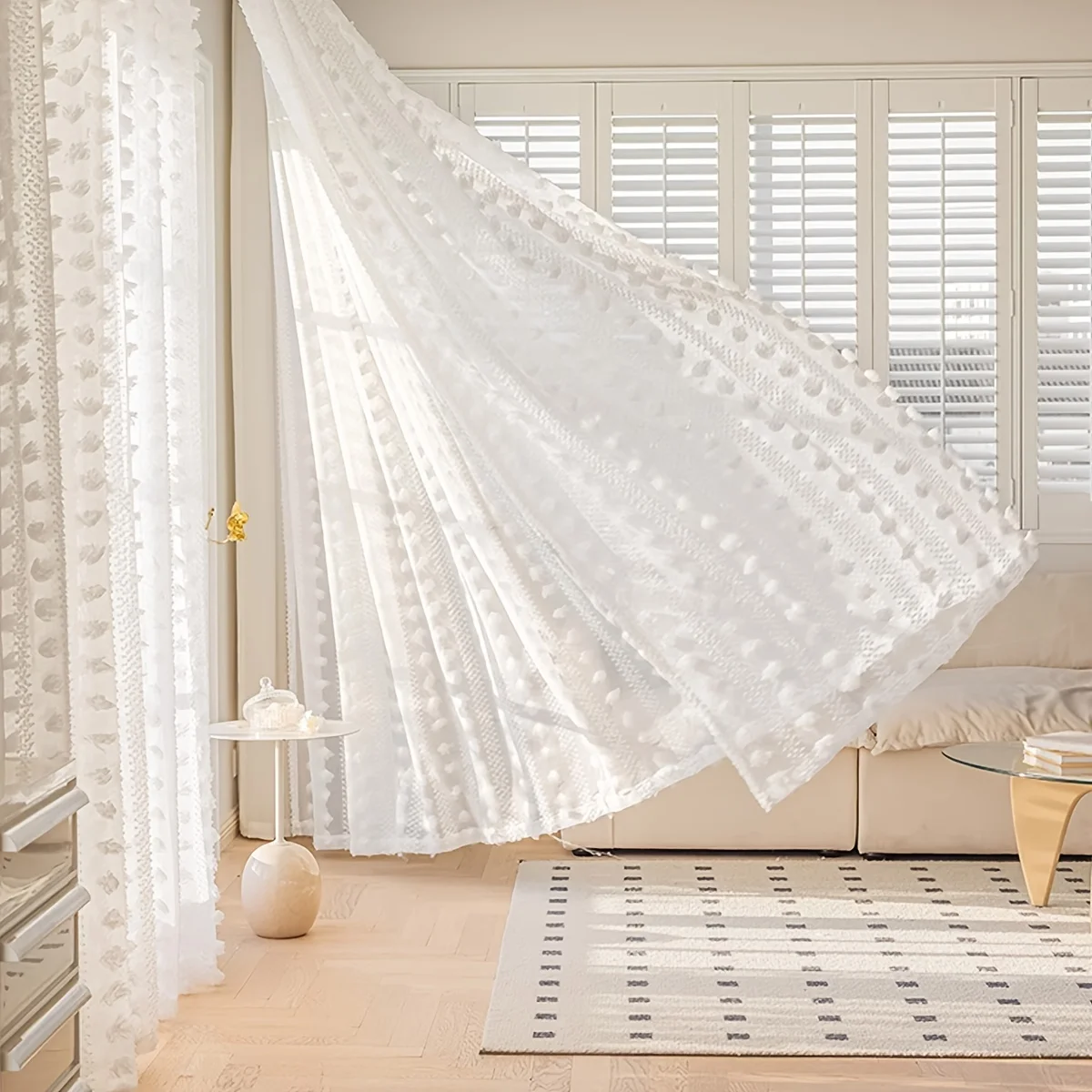 1 Stück Französischer Landhausstil Transparenter Vorhang, Elegantes Geprägtes Design, Lichtfilternd, Geeignet für Wohnzimmer, Schlafzimmer, Balkon, Kinderzimmer