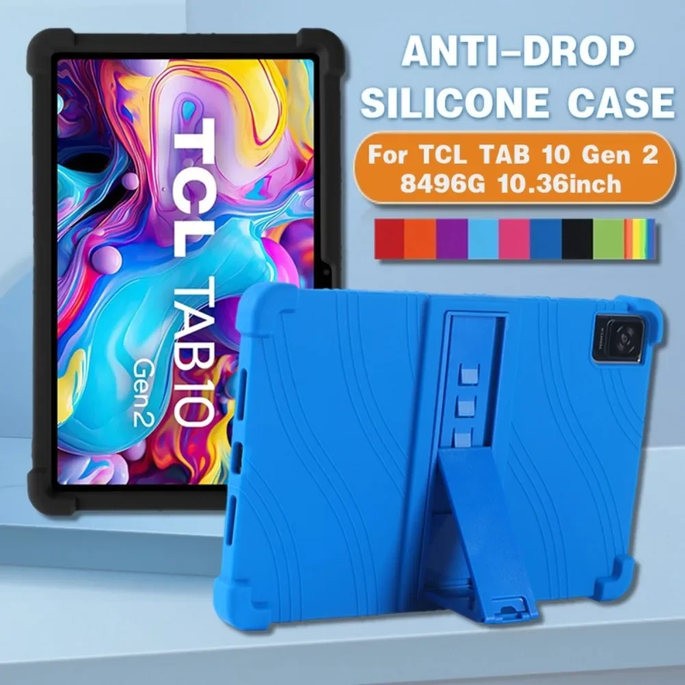 4 Thicken Cornors Silicone Cover with Kickstand For TCL Tab 10 Gen 2 Case 8496G 10.36