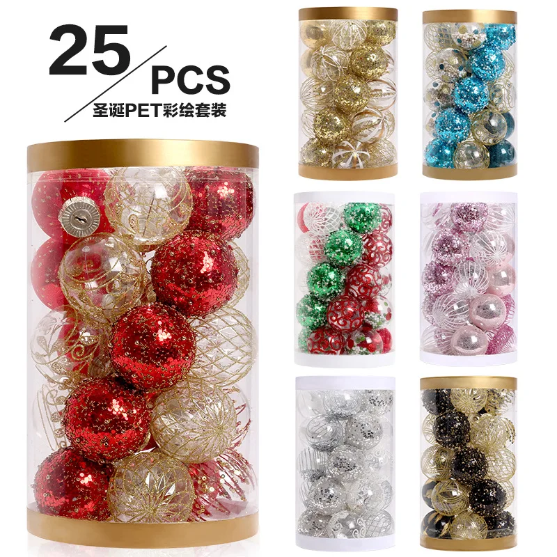 

25pcs/set Christmas Bauble Balls Pendant Xmas Tree Hanging Ornament Star Topper Noel Navidad Decoration for Home New Year Gift