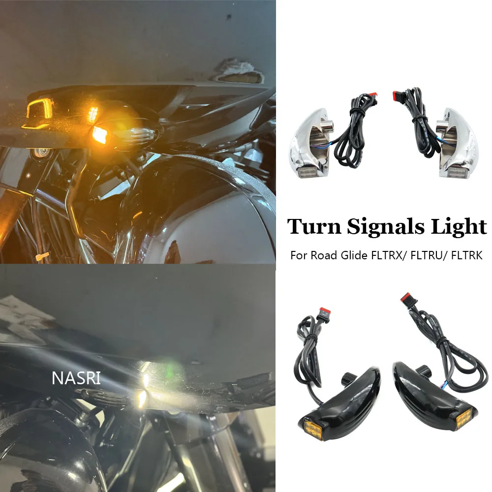 

Motorcycle Accessories Black Chrome LED Front Turn Signals Daytime Running For Harley Road Glide FLTRX/ FLTRU/ FLTRK 2015-2023