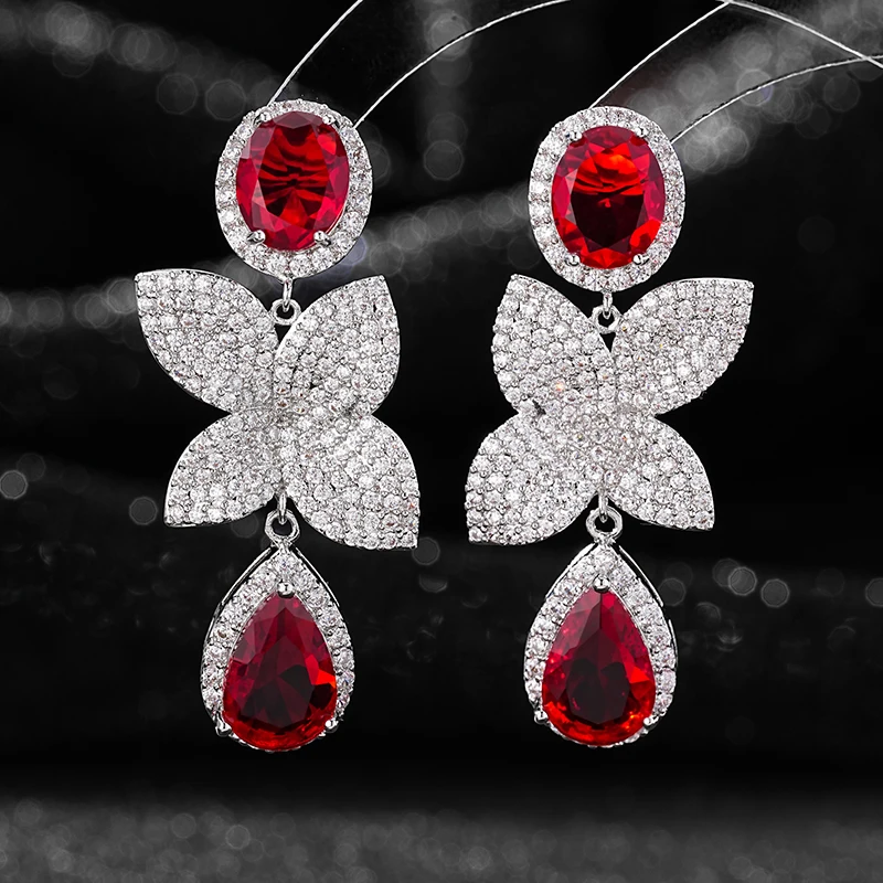 

SENYU Brand New Leaf Design High Quality White CZ Earrings Fashion Blue Big Waterdrop Stone Dangle Jewelry for Bride Brazil