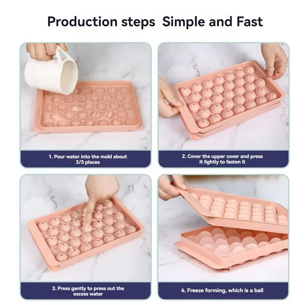 Plateau à glaçons rond 3D avec couvercle, compartiment à glace créatif fait maison, modèle Cube, boîte à boules à 33 compartiments pour crème glacée