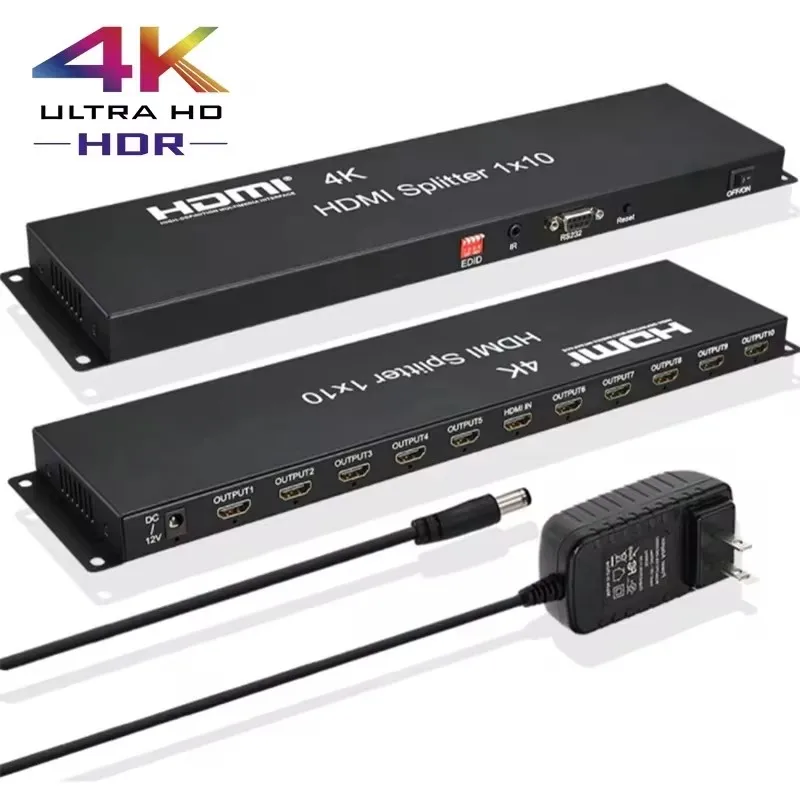 4K 30Hz HDMI1 In 10  Splitter 1x10 Full HD 1080P 60Hz 3D Video Converter Distributor  Out Output with EDID IR Extension Function