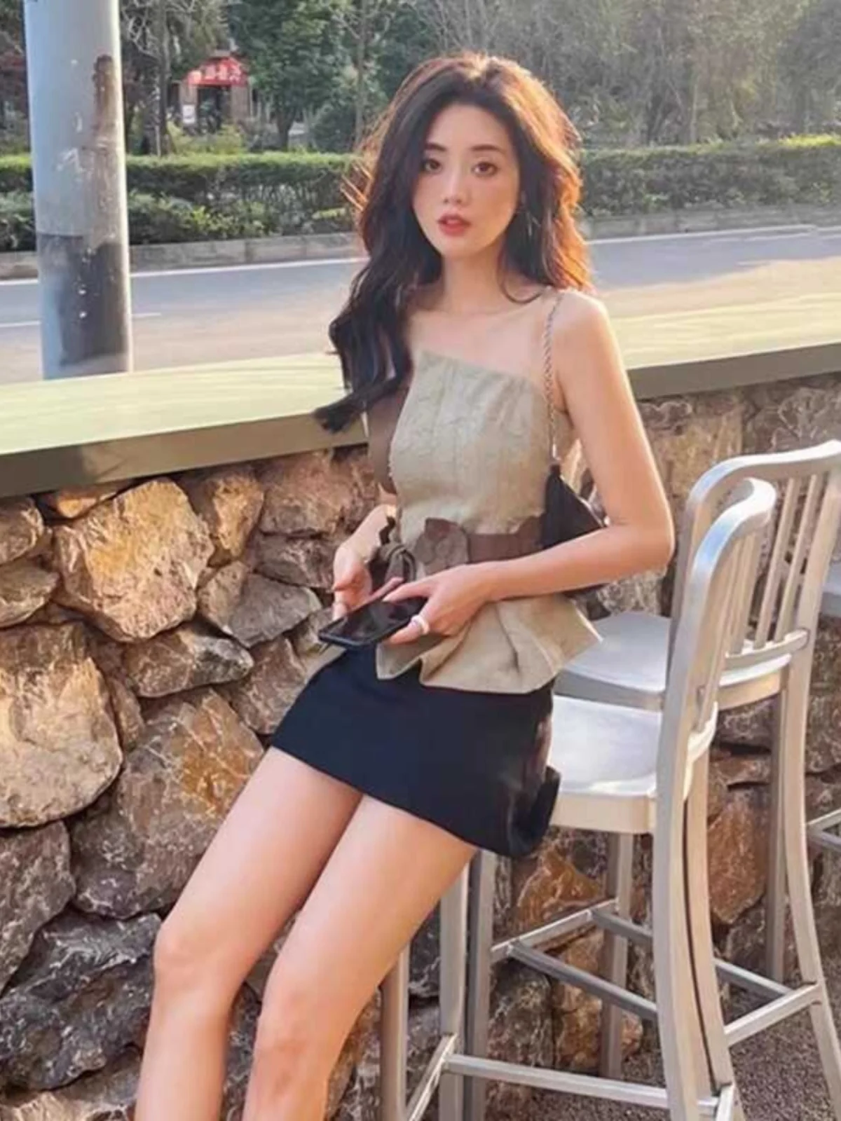 

Топ-жилетка во французском стиле с запахом на груди, женская модная одежда с эффектом утягивания талии, повседневная верхняя одежда прямого кроя из полиэфирного волокна