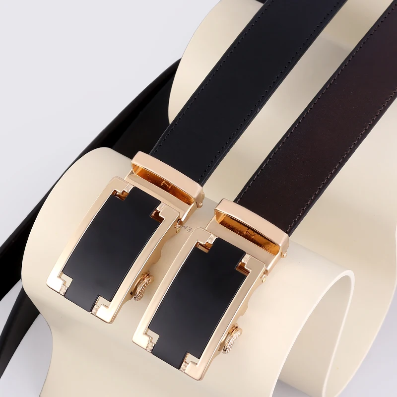 Heren Echt Lederen Riem Matte Automatische Gesp Voor Pak