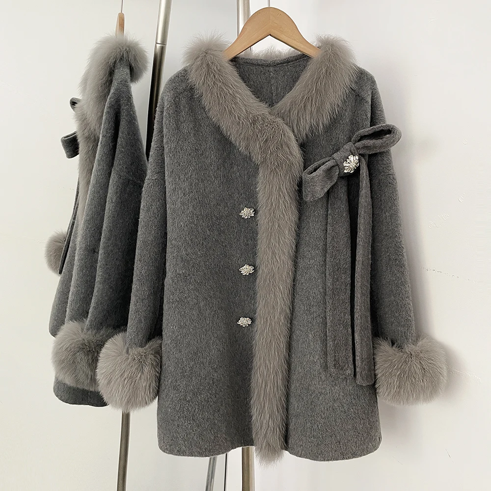Elegant Woolen Coat Women's Autumn Jacket with Fur Long Coat Woman Winter Manteau Femme 2026 Wool Coat Woman Wool & Blends Coats
