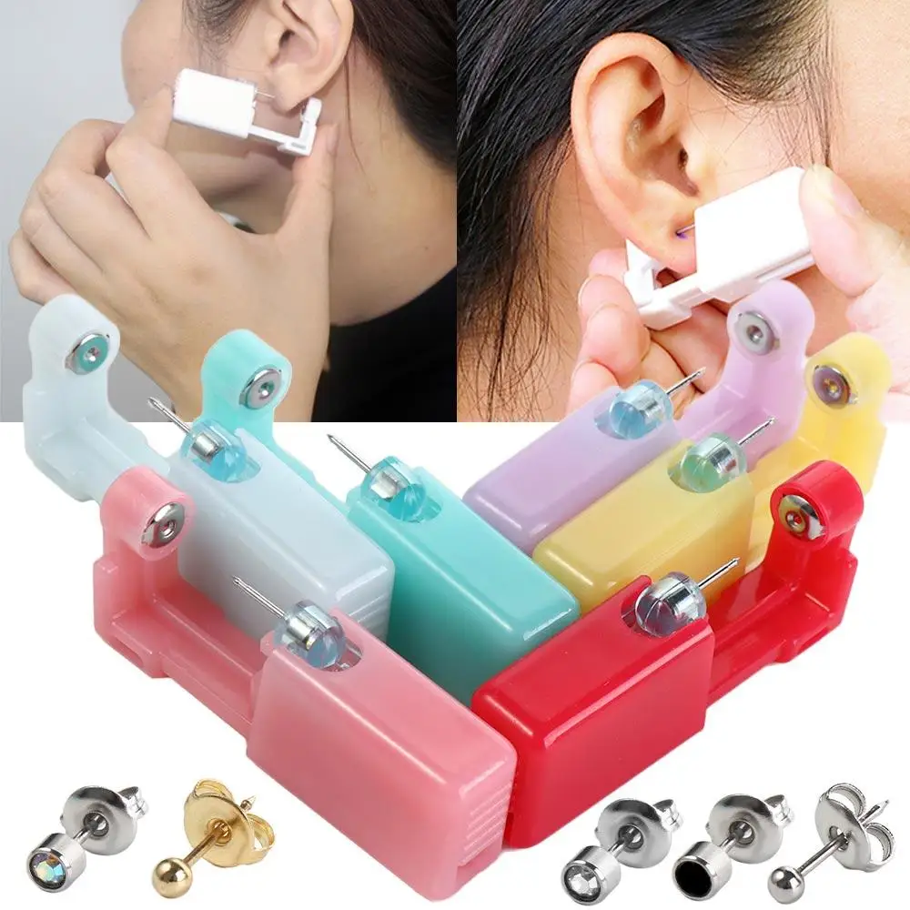 Professional With Ear Studs Tragus Nose No Pain Helix Piercing Earring Piercer Machine Steel Disposable Nose Ear Piercing Tool