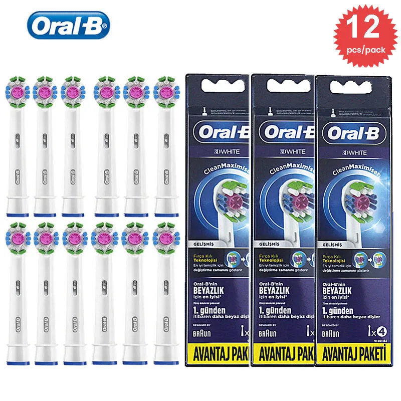 Genuine Oral B EB18 Replacement Brush Heads 3D White Tooth Advanced Cleaning&Whitening Electric Toothbrush Heads Refills Nozzles