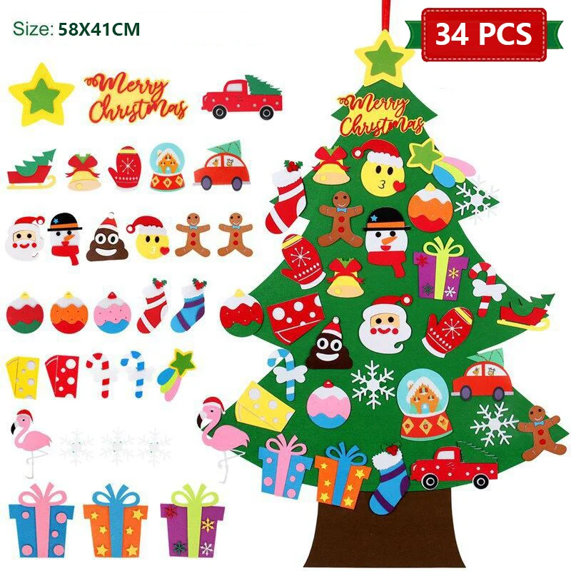 DIY Felt Christmas Tree for Kids Wall Christmas Decorations- 34 Pcs Xmas Tree for Toddler Christmas Gift for Kid Party Supplies