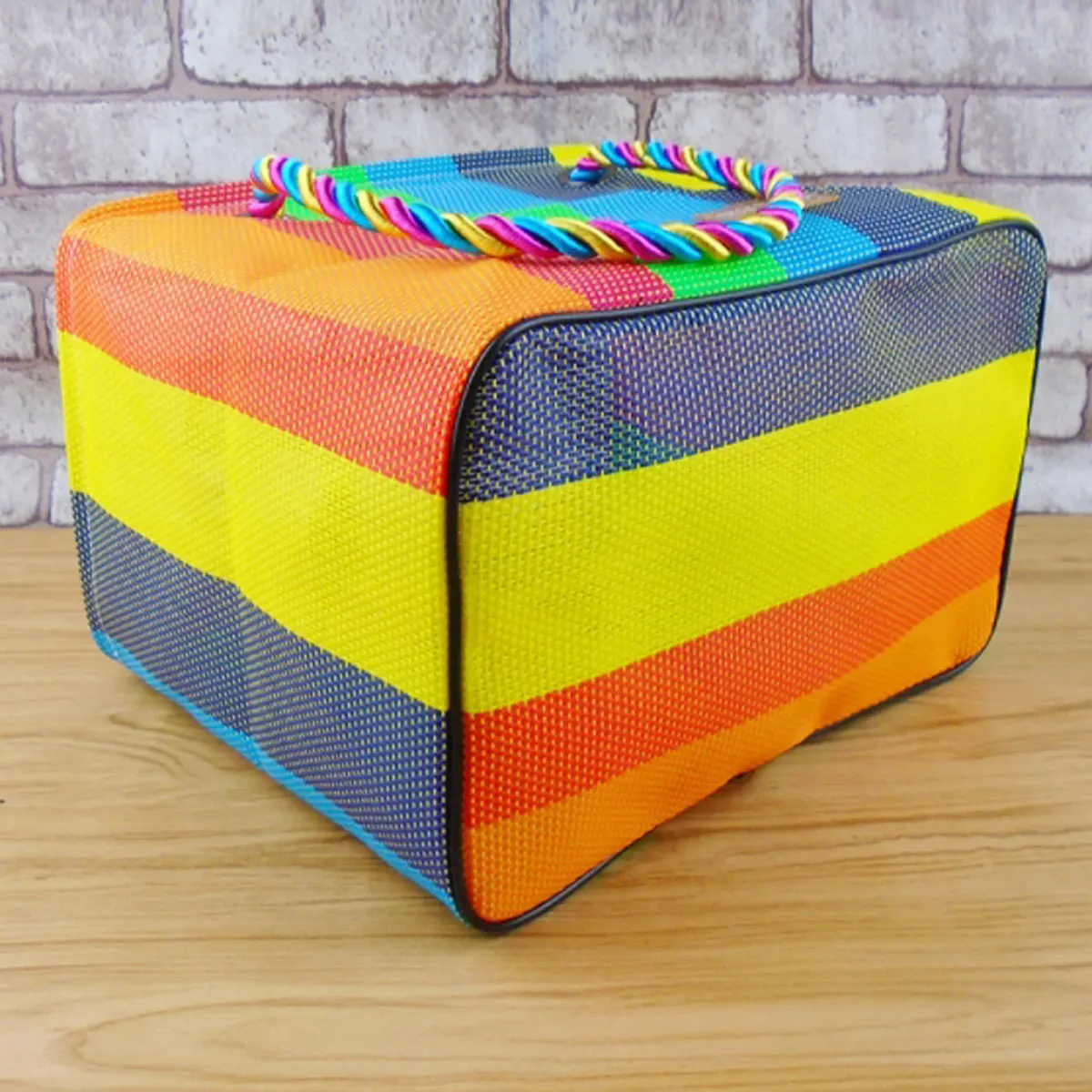 Rainbow woven mesh bath bag portable bath basket folding bath basket Fitness bath bag toiletry bag one package