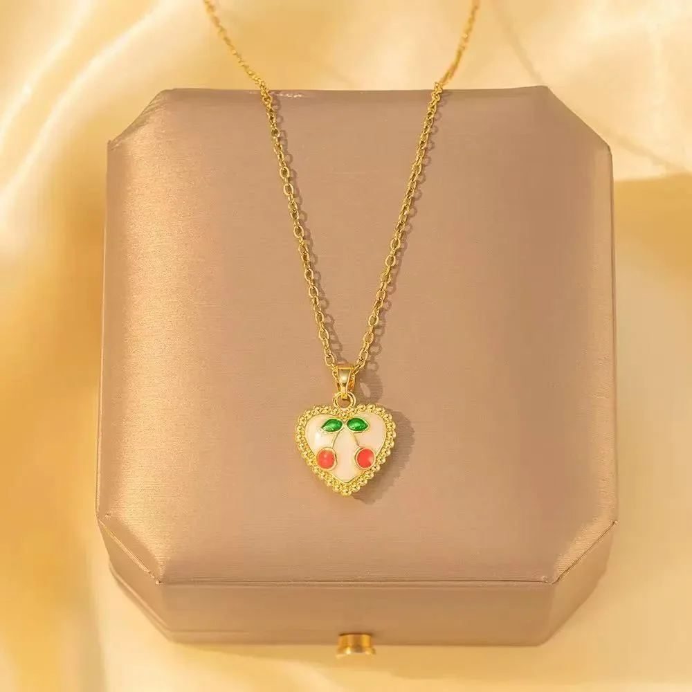 

Трансграничный хит продаж, очаровательный и универсальный кулон с вишневой клубникой, цепочка на ключицу, высококачественный красный драгоценный камень ниши