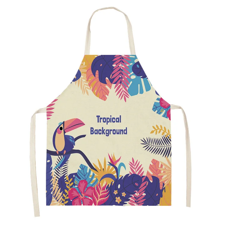 Color Bird Pattern Cleaning  Art  Green Aprons Home Cooking Kitchen Apron Cook Wear Cotton Linen Adult Bibs garden apron 68x55cm