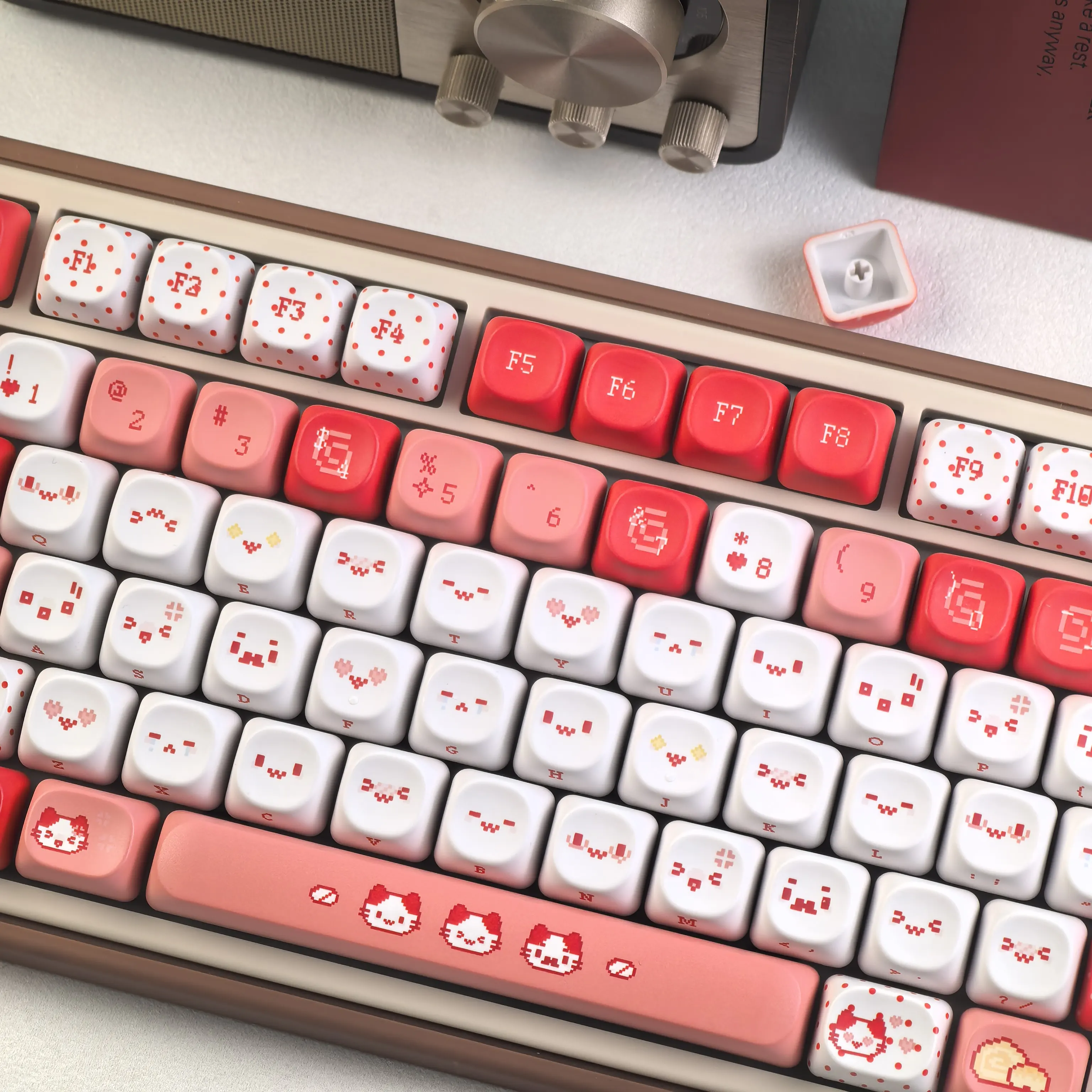 MAIMOOO Cotton Candy Cat Keycaps Cute Red Moa High PBT Thermal Sublimation Korean Russian Keyboard Keycaps