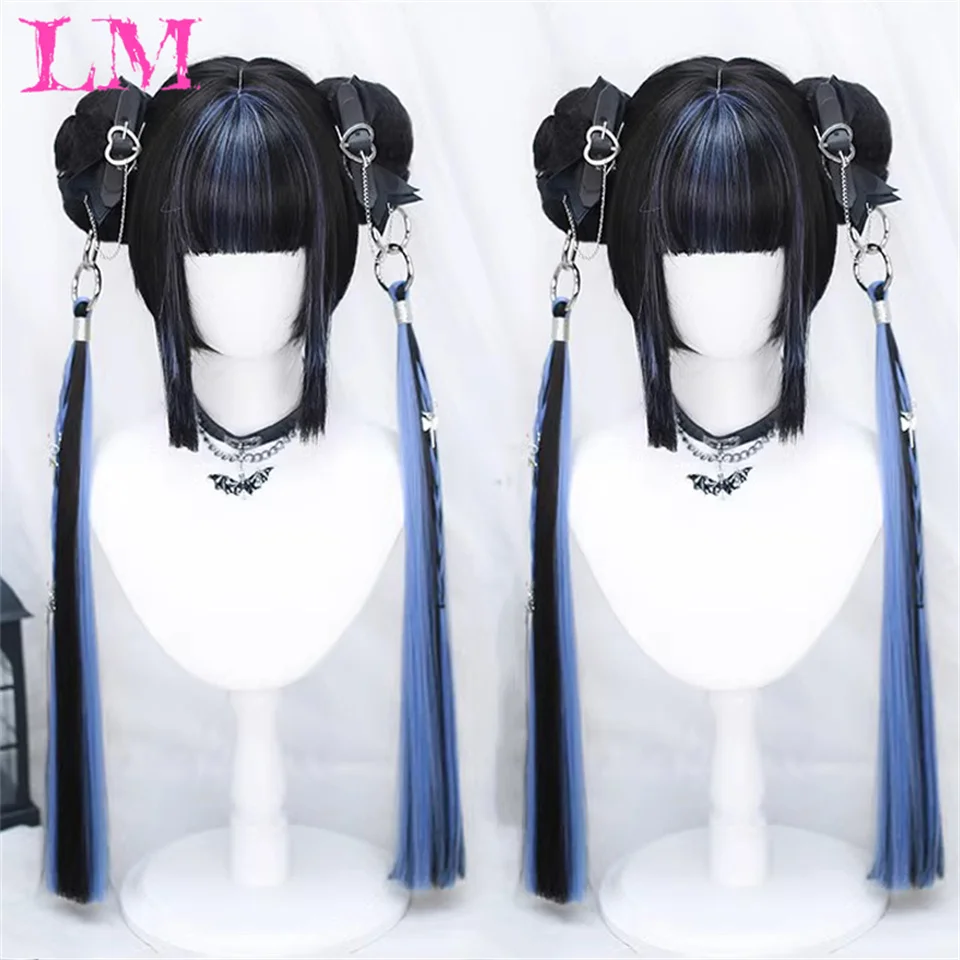 LM Synthetic Hair Hatsune Miku Wig Cosplay Long Synthetic Hair Clips 2 Ponytails Lolita Green Pink Heat Resistant Party Wigs