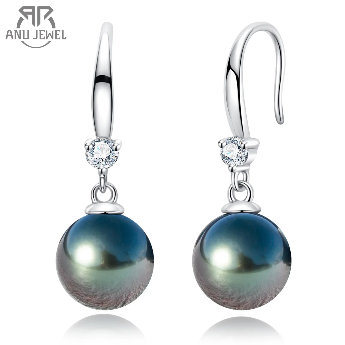 

AnuJewel 9-12mm Tahitian Black Pearl Moissanite Diamond 925 Sterling Sliver High Luster Seawater Pearl Earrings Wholesale