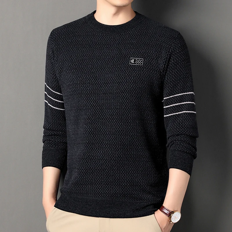 

Новый зимний теплый флисовый свитер с круглым вырезом, мужской интегрированный флисовый свитер с толстой вышивкой, повседневный новый базовый свитер