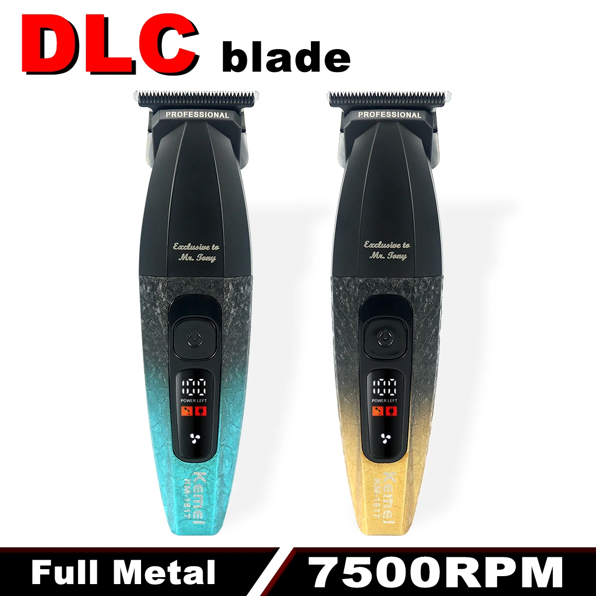 

Kemei Hair Trimmer for Men DLC Blade T-Blade 7500RPM Full Metal LCD Display Low Noise Professional Finishing Machine KM-1817