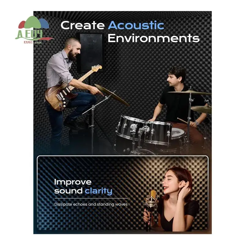 

AED4-24 Pack Self Adhesive Egg Crate Sound Proof Foam Panels 2X12x12inch, Acoustic Foam For Home & Studios