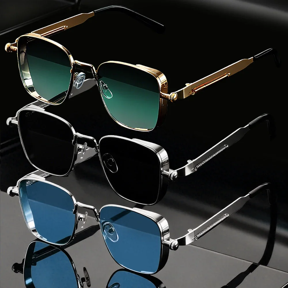 1/3PC Vintage Steampunk Quadratische Sonnenbrille mit Metallrahmen, Unisex Retro Grunge Punk Brille für Alltagsmode, Karnevalspartys, UV400 – Detail 4