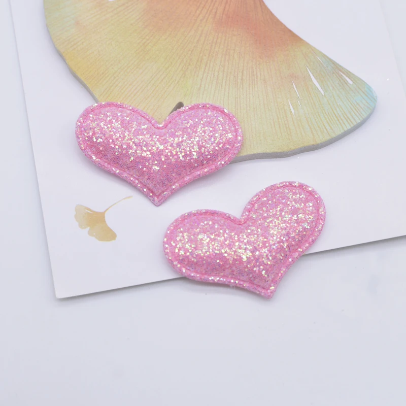 50Pcs 40*26mm Glitter Fabric Padded Heart Applique for DIY Hats Clothes Accessoies Patches Headwear Hair Clips Headbands Decor