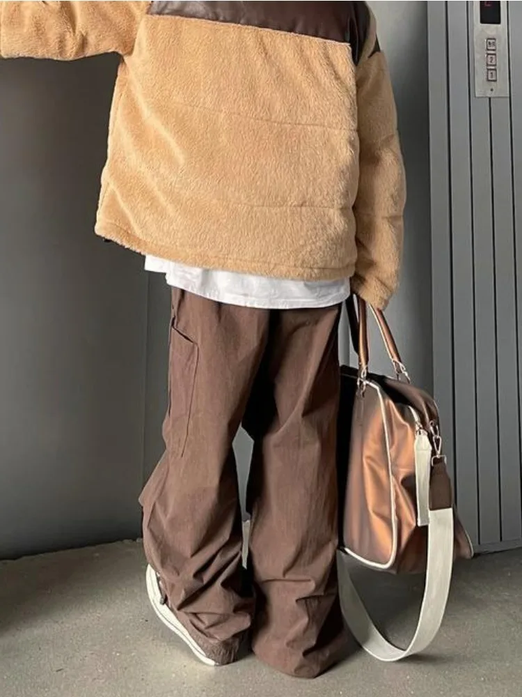 HOUZHOU-Calças Baggy Cargo Vintage Feminina, Moda Coreana, Streetwear de Harajuku, Oversize, Kpop, Calças Plissadas Casual, Bolsos, Y2k