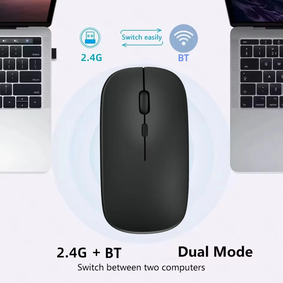 Bluetooth-compatible 2.4G Computer Wireless Mouse Portable Rechargeable/Battery Dual Mode Cordless Mice for iPad Laptop Desktop
