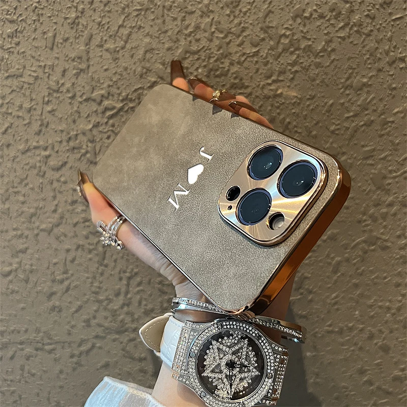 

Personalized Plating Leather Case For iPhone 16 15 14 13 12 11 Pro Max Custom Name Initials Luxury Cases 14 13 16 11 15 pro max