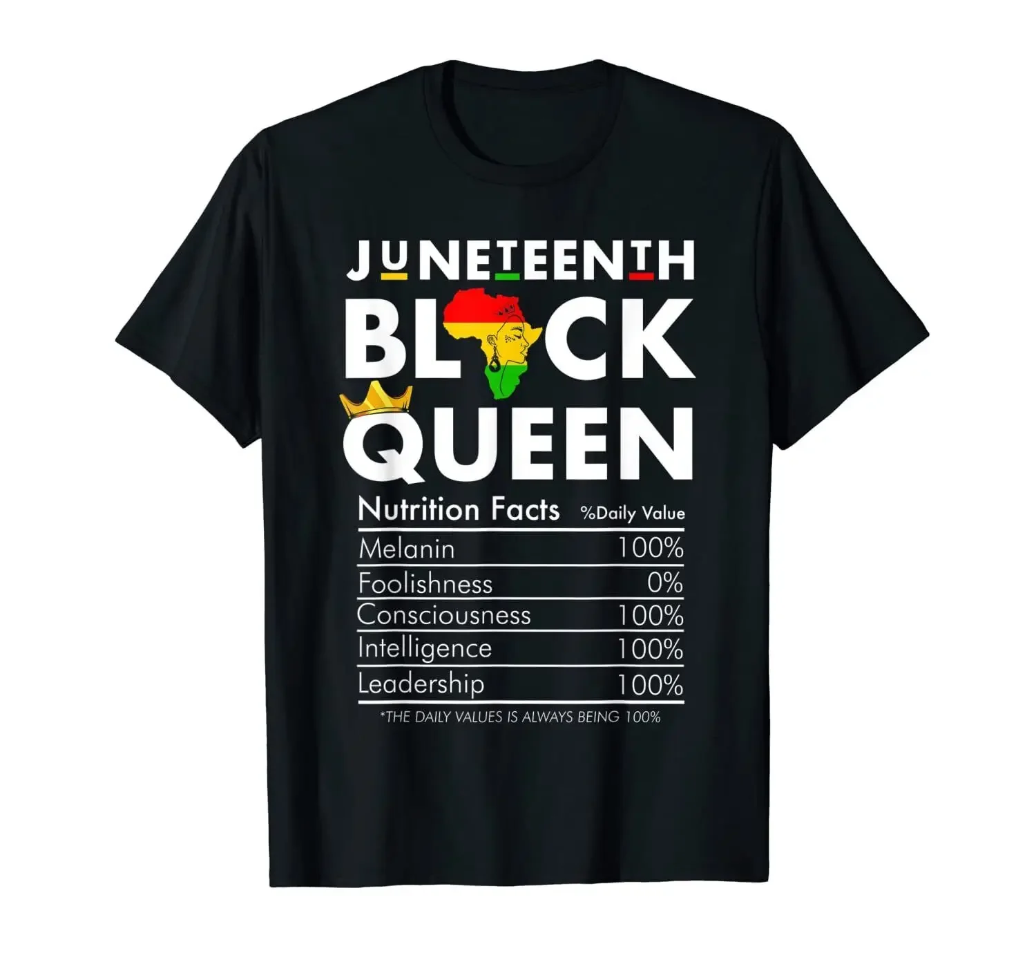 USA Juneteenth Womens Black Queen Nutritional Facts 4th Of July T-Shirt