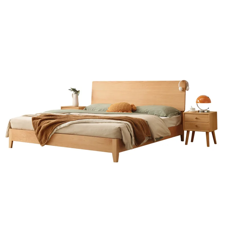 

Beech solid wood 1.8 meters double modern simple master bedroom marriage bed