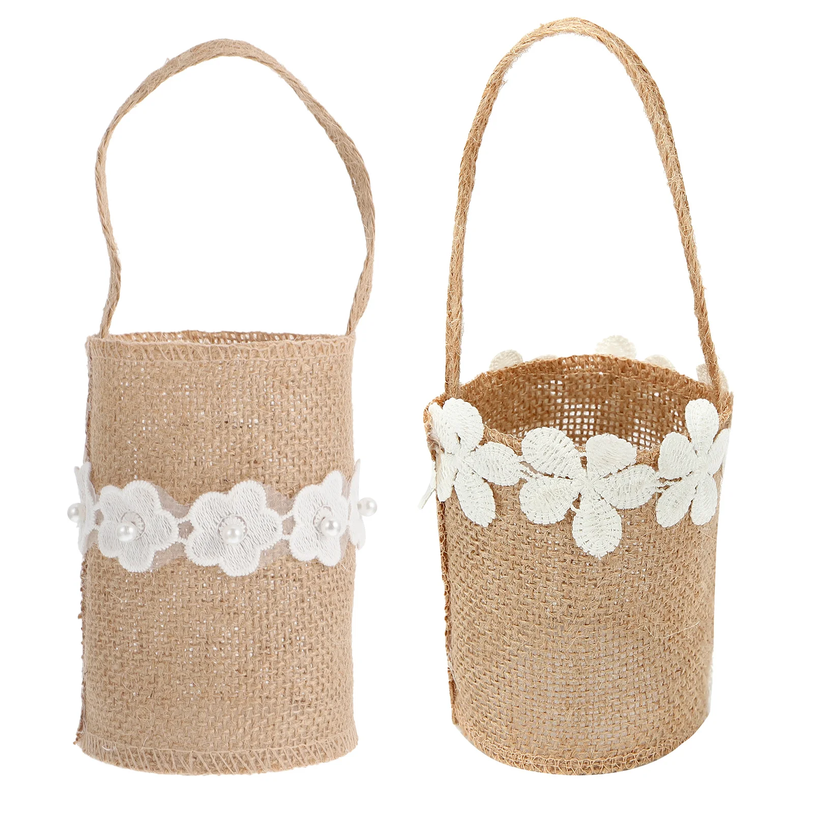

2 Pcs Flower Girl Basket Rustic Wedding Baskets flowergirl burlap storage party gifts romantic atmosphere satin bows daughters