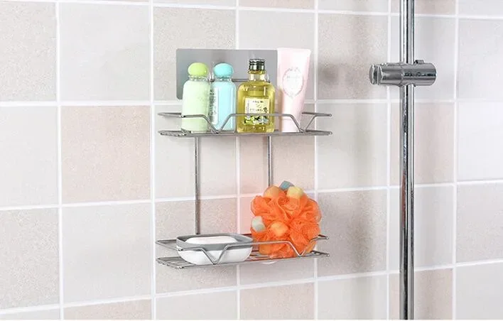 1PC 2 Layer Kitchen Storage Hanger Metal Wall Shelf Rack Oganizer Bathroom Acce…