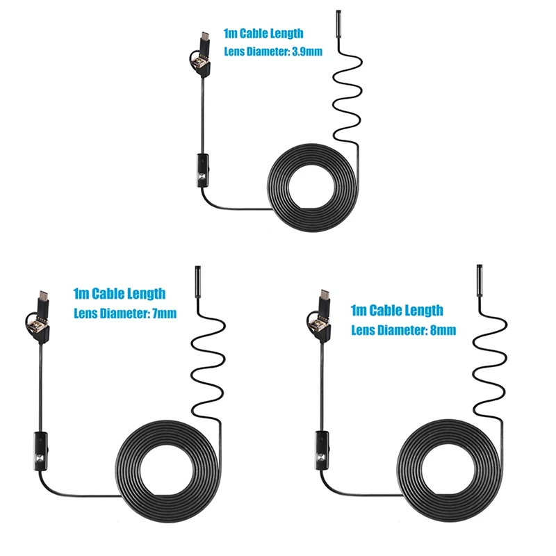 

3-In-1 Industrial Endoscope Borescope Inspection Camera Built-In 6 Leds IP67 Waterproof USB Type-C Endoscope For Android Smartph