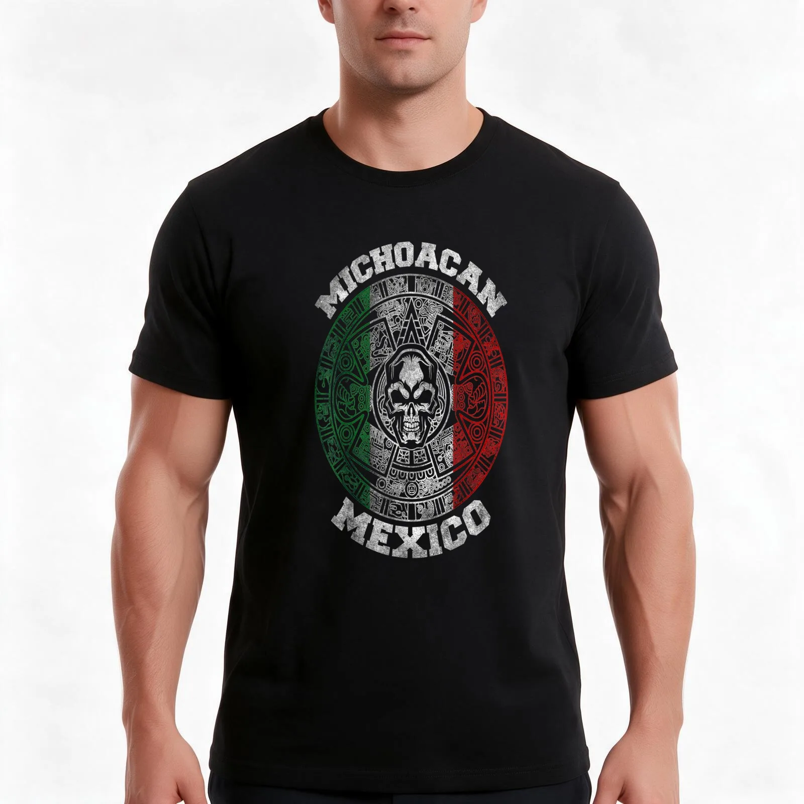 Michoacan Aztec Mayan Calendar Skull. Mexican Pride Symbol T-Shirt Summer Casual Cotton Tee Oversized Streetwear Tops