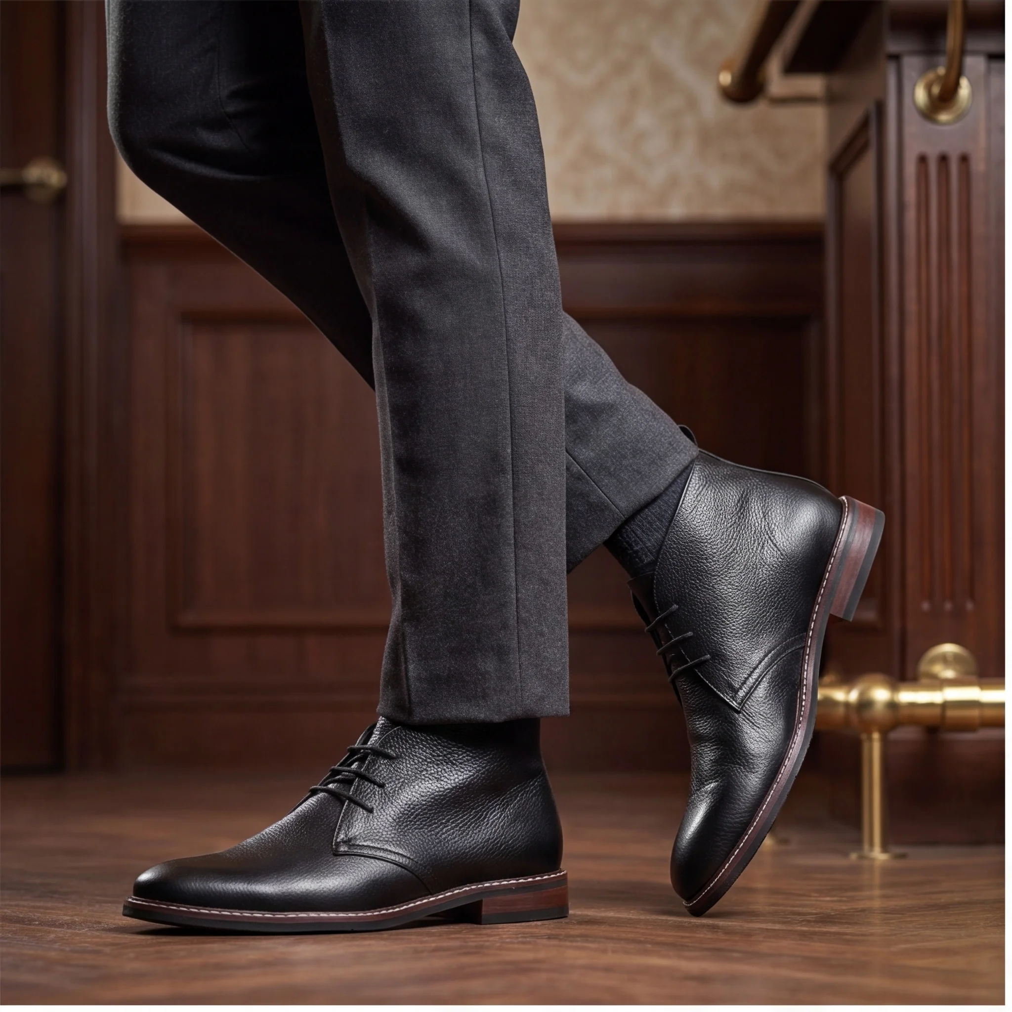 100% Leder Herren Chukka Boots Modische Bequeme Marken-Knöchelstiefel Echtleder Desert Boots # KD585 – Detail 1
