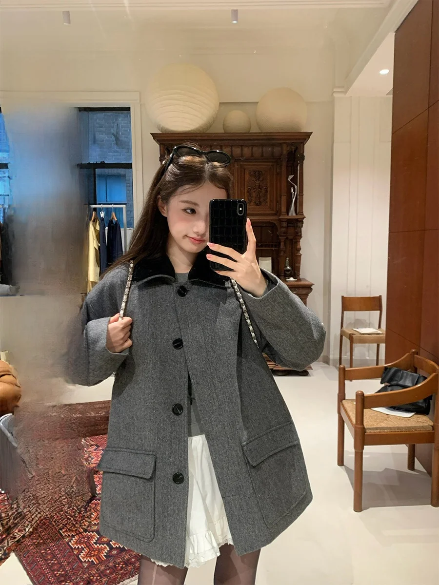 

Chestnut Handmade Coat Detachable Wool Cotton Suit Jaet Women Autumn Winter Faion Brand B24WF024 Geometric Pattern