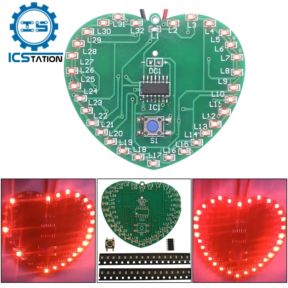 

DIY Electronic Kit SMD LED Microcontroller 32 Flashing Light Soldering Project Practice Component Welding Suite