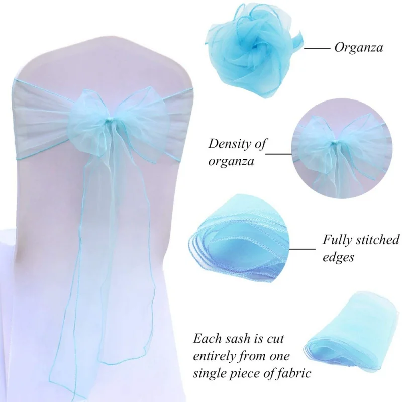 New Organza Chair Sashes Bows Wedding Chair Decoration Party Banquet Event Chair Sash Ribbon Tie Back Hotel Decoration Supplies