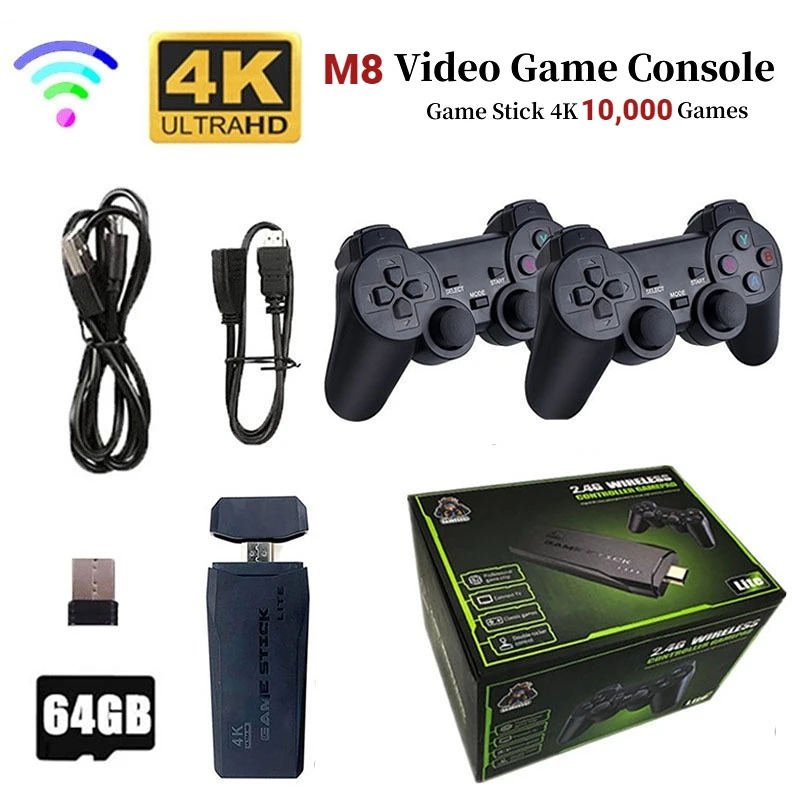 Video Game Sticks 4K M8 Console 64G Double Wireless Controller Game Stick 10000 games 32GB Retro games For PS1 GBA Dropshipping