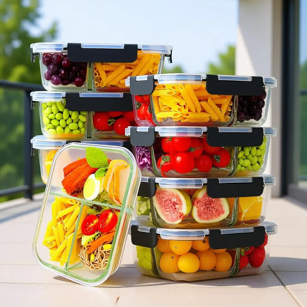 

Набор из 8 стеклянных контейнеров для еды, 36 унций, стеклянные контейнеры для хранения продуктов с крышками, герметичные ланч-боксы, без BPA и защита от протекания