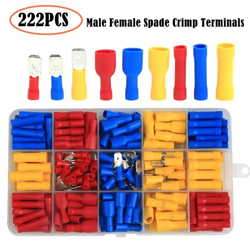 258/236/122PCS Insulated Electrical Wire Crimp Connectors Spade Butt Ring Fork Ring Lugs Rolled Terminals Crimp Plier Tool kit