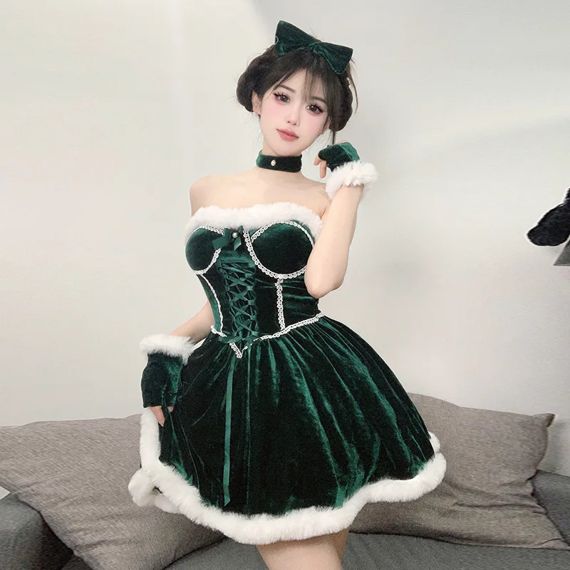 Weihnachten Samt Prinzessin Kleid Schleife Nettes Mädchen Weihnachten Puffy Rock Cosplay Kostüm Neujahr Outfits Nachthemd Rollenspiel Kleider Set