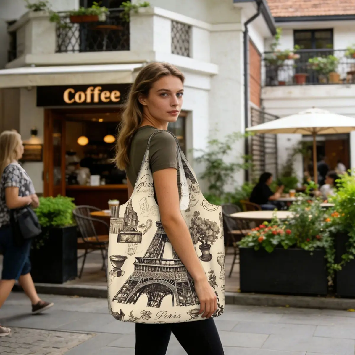 French Paris France Eiffel Tower Shopping Tote Bag Canvas Large Capacity Shoulder Bags Shopper Grocery Handbag for Women