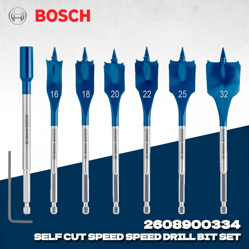 

BOSCH 2608900334 Expert Self Cut Speed Flat Spade Drill Bit Set 7-Piece Hex Shank Wave-shaped Spade Designed Quick Drilling Bits