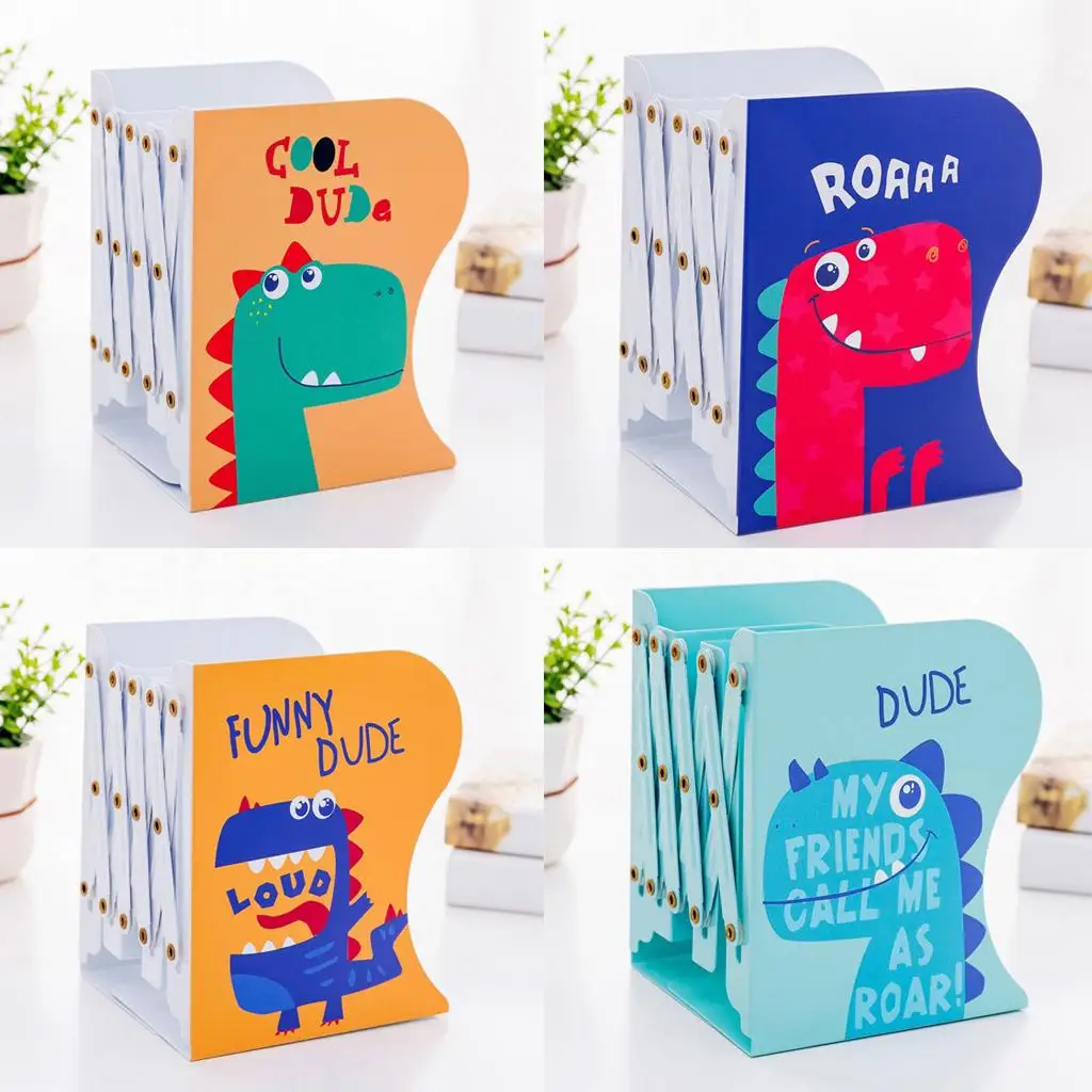 Heavy Duty Bookends for Children Cute Metal Cartoon Bookshelf Organizer Adjustable Iron Book Ends for Home