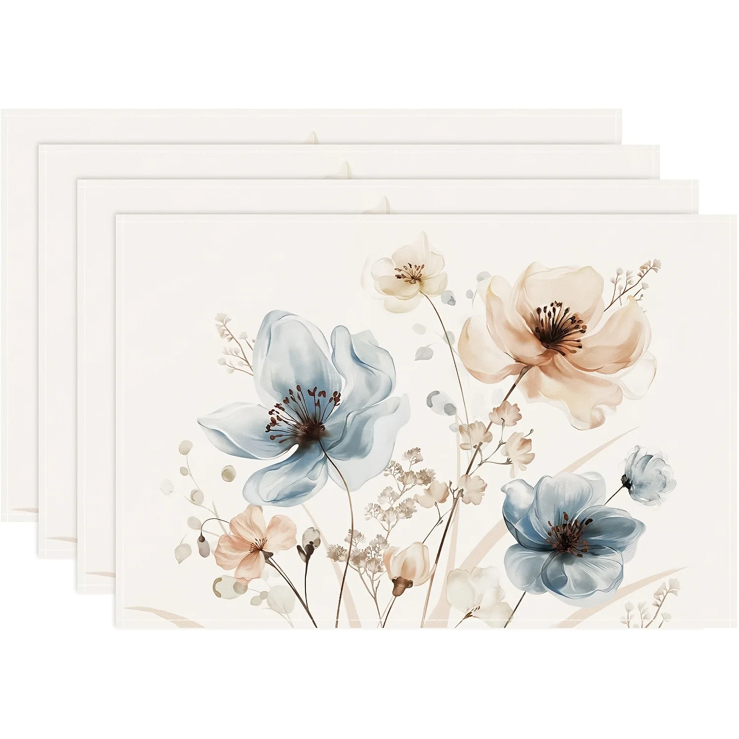 Elegant Floral Placemat Set Soft Blue And Beige Flowers Ideal For Spring Dining Table Decoration