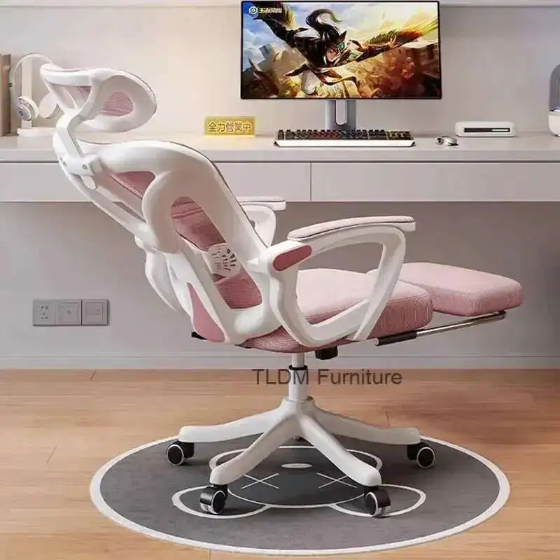

Furniture Pink Living Room Ergonomic Chair Female Bedroom Ergonomic Computer Chair Home Relaxing Comfortable Swivel Office