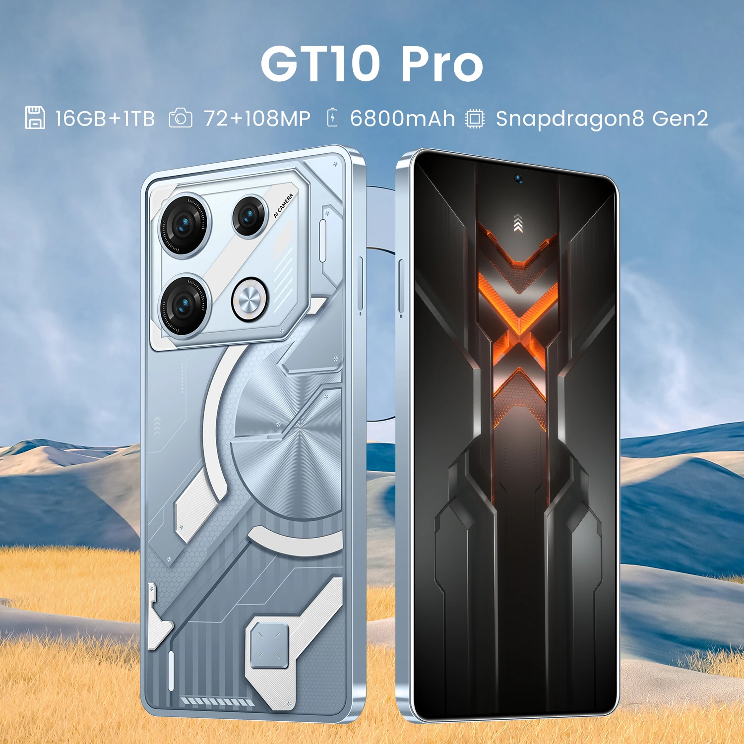 New GT10 Pro Original Smartphone 7.3HD 16G+1T 5G Dual Sim Cellphones Android Cell Phone 108MP 6800mAh GPS Smart Mobile Phone