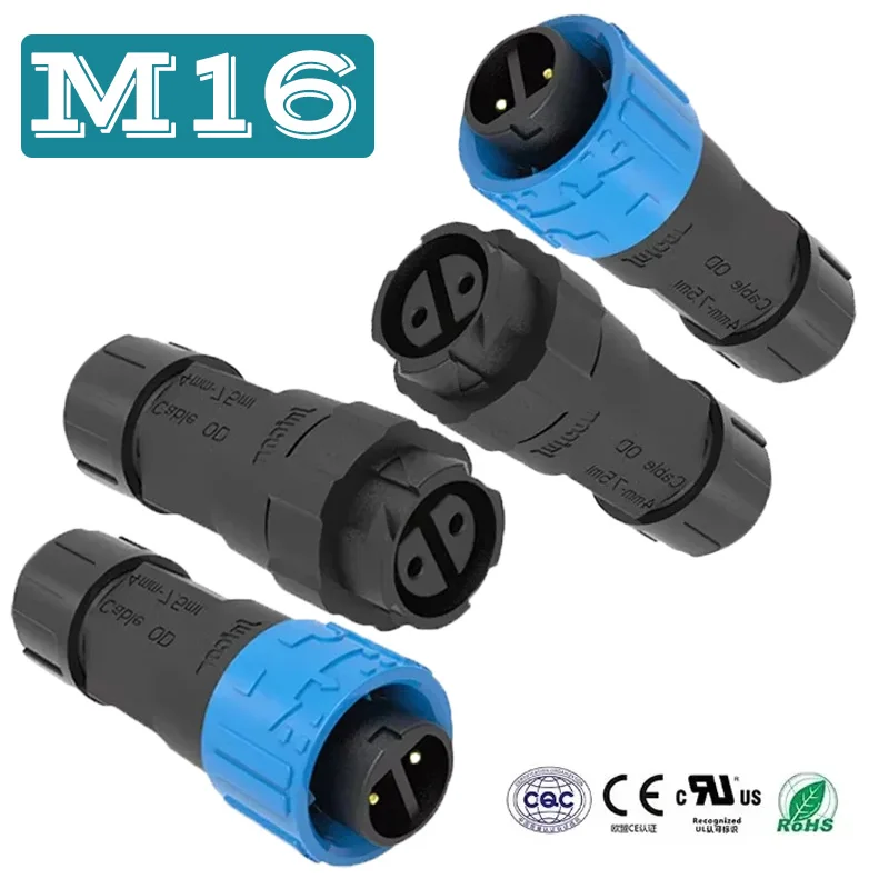 2Pin M16 Power Connector Self-locking Assembly IP67 Waterproof 10A 3 4 Pin Male Female Connectors Outdoor Street Light Wire Plug