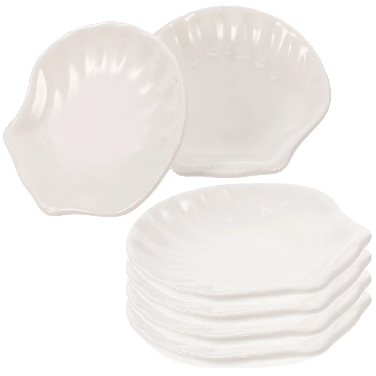 

6Pcs Handcrafted Ceramic Shell Dish for Fruit Snack Serving Tray Scallop Edge Plate Dried Fruits Jewelry Storage Home Decor