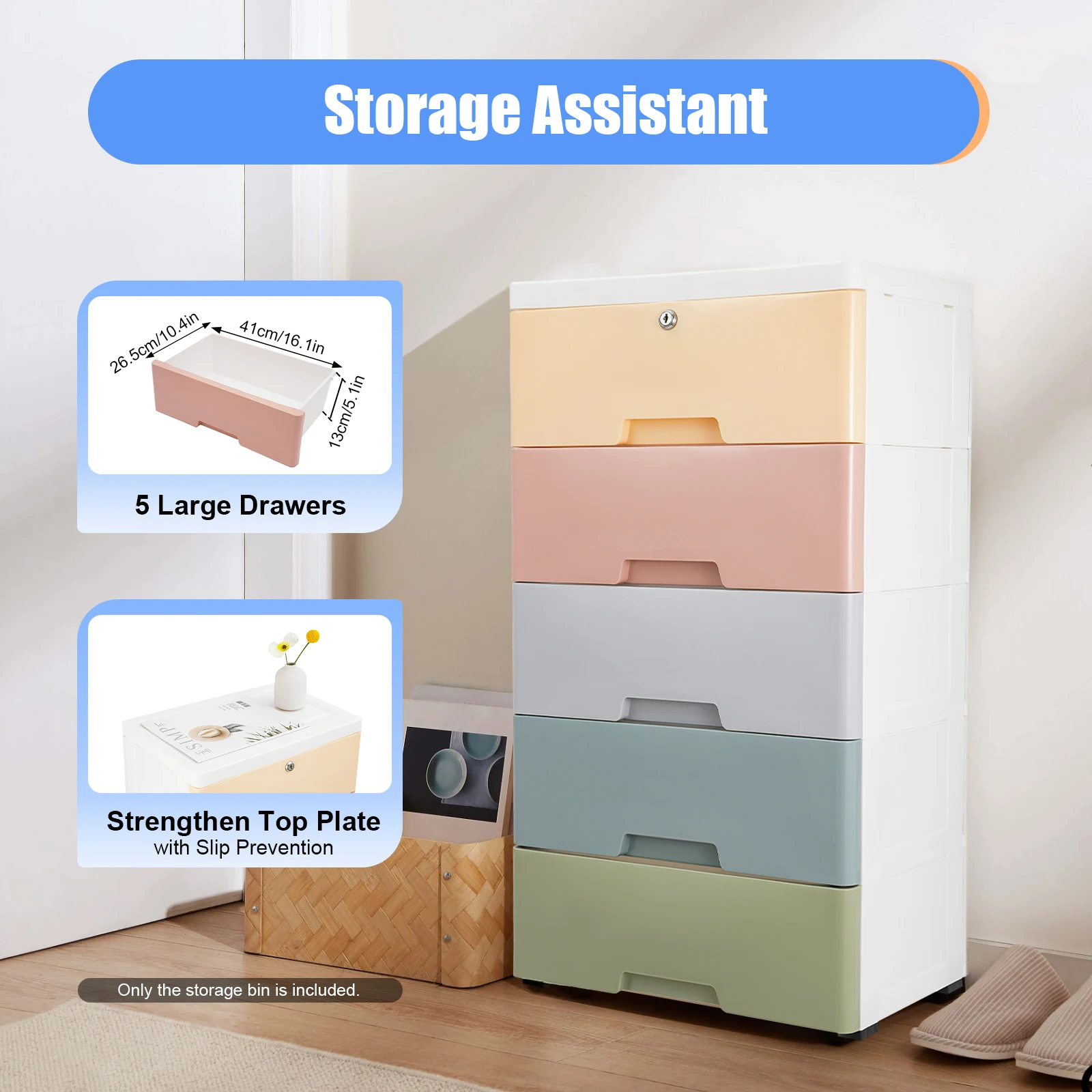 

5-Layer Storage Cabinet Plastic Closet Organizer 5 Drawer Storage Bin Dresser Tower for Home Living Room Bedroom